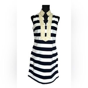 NWT Sail to Sable Sleeveless White Navy Stripes Gold Accent Dress Size Large